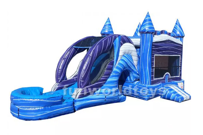 Inflatable Marble bounce house with dry wet slide FWZ359