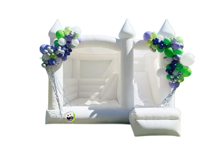 White wedding bounce house with slide FWW38