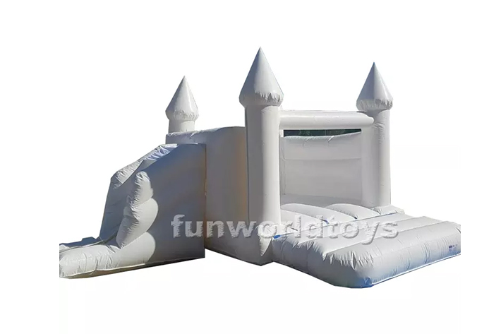 White wedding bounce house with slide FWW24